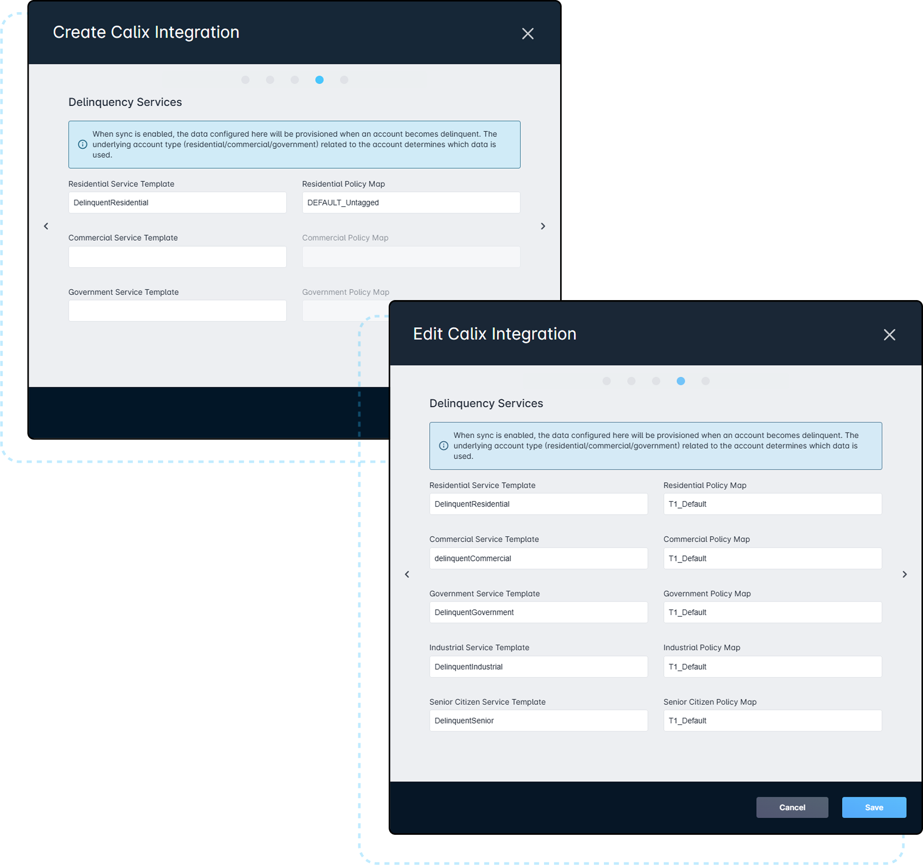 Delinquency Service templates - on the right, Avalara is enabled for the instance.