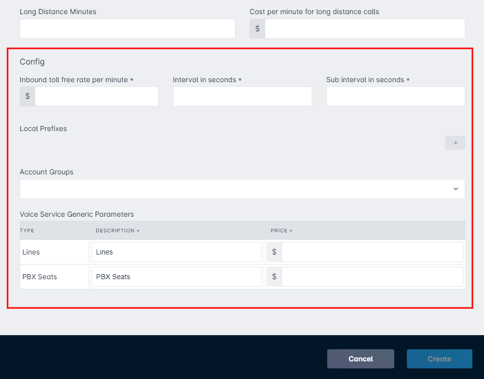 Create Voice Service Window - Config
