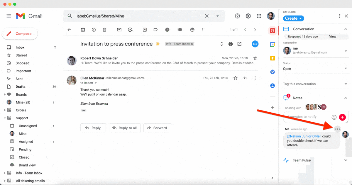 How to add email notes and @mentions - Help Center | Gmelius