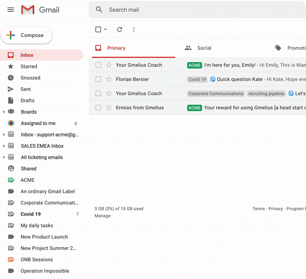 sidepanel Gmail shared mailboxes