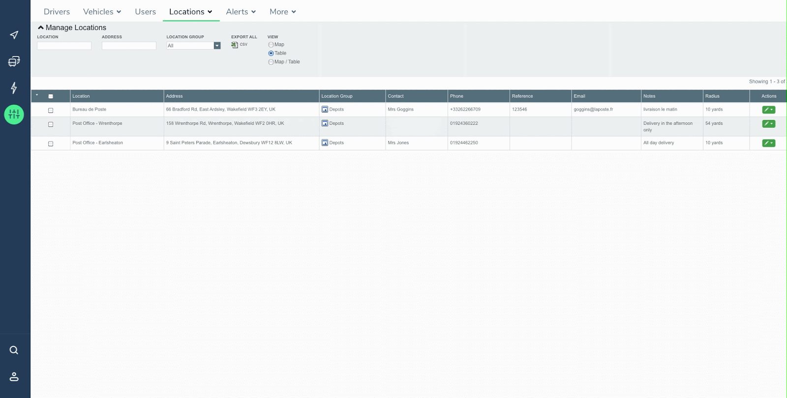 Import Location allows multiple locations to be added to Masternaut Connect at the same time