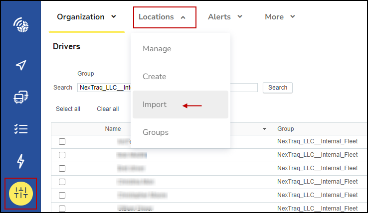 Import Location allows multiple locations to be added to Masternaut Connect at the same time