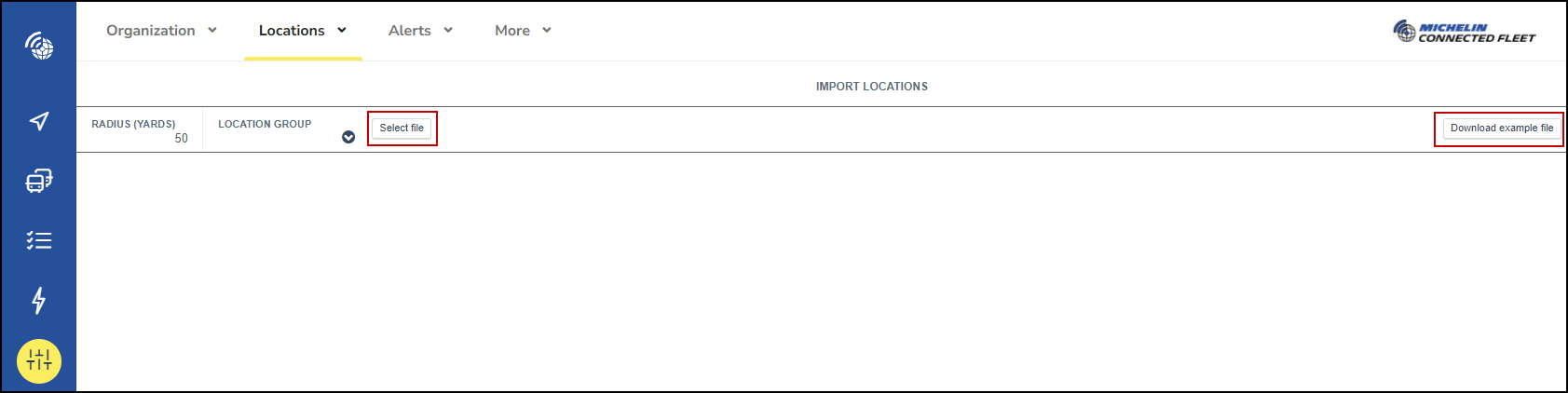 Radius and Location Group are defined for all locations when using the import 