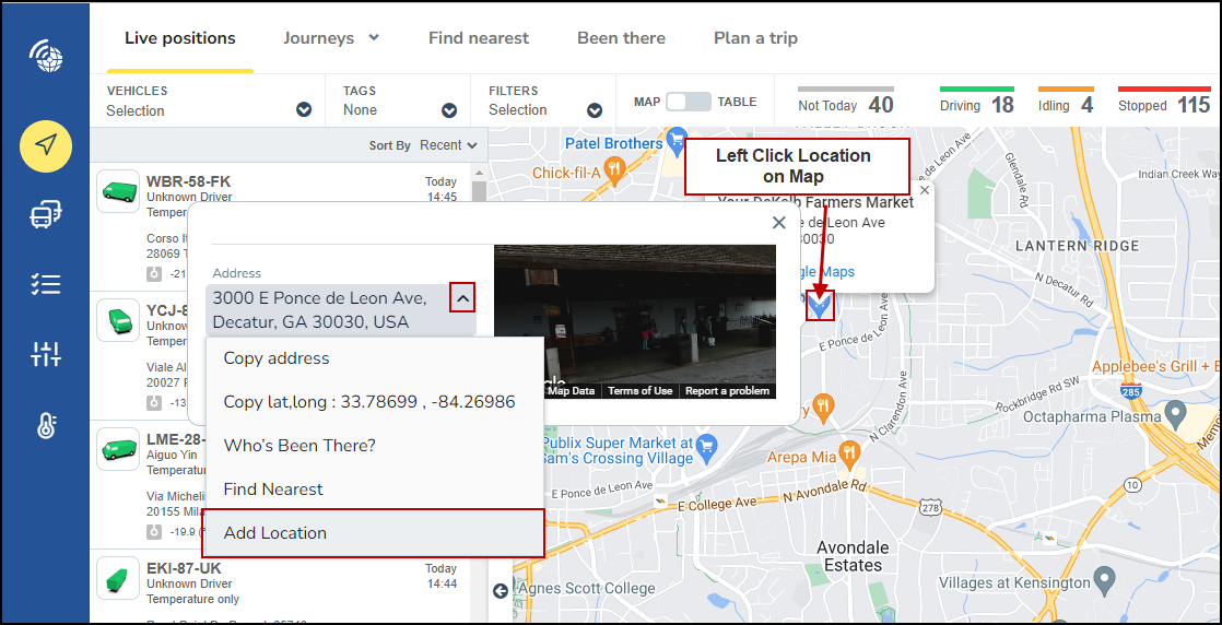 New locations can be added from any map view by right clicking on the map and then selecting “Add location”
