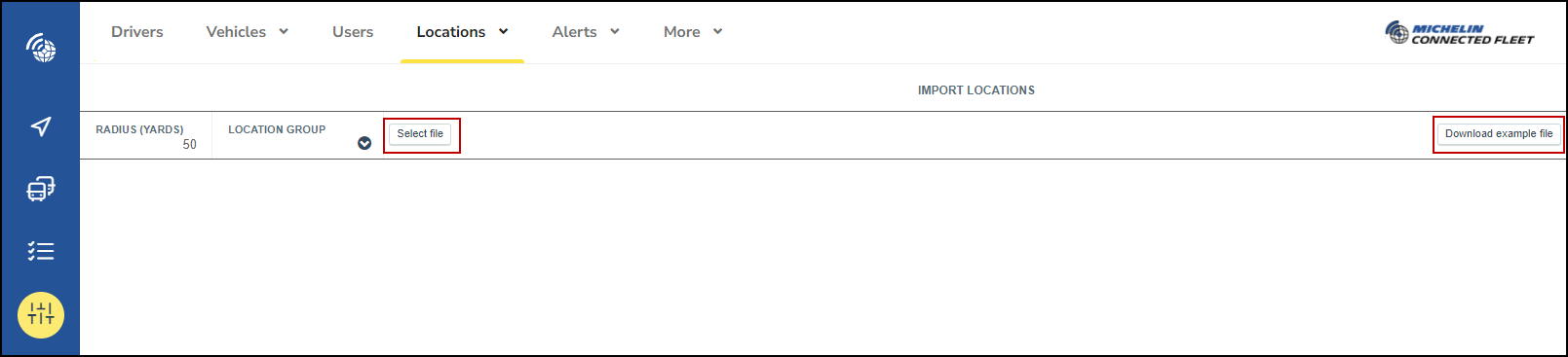 Radius and Location Group are defined for all locations when using the import 