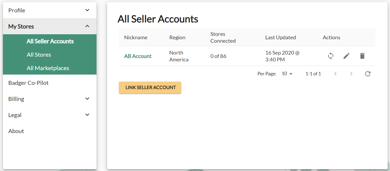 Screenshot of "All Accounts" page in Ad Badger settings.