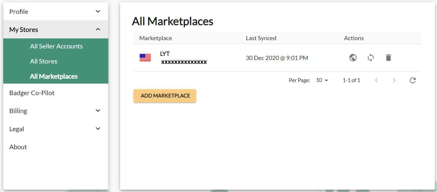 Screenshot of All Marketplaces settings in Ad Badger.